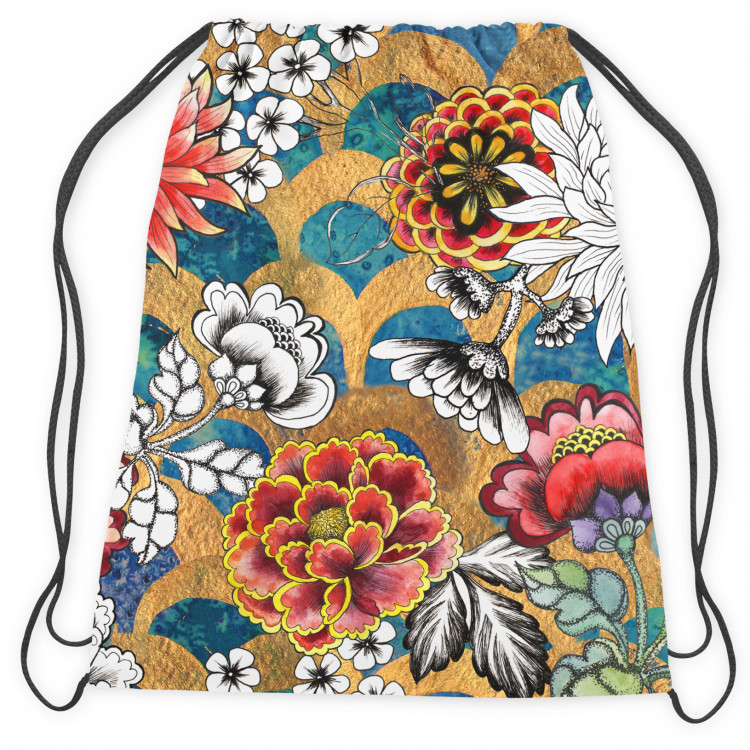 Backpack Oriental garden - graphic style dahlia flowers on abstract background 147595 additionalImage 3
