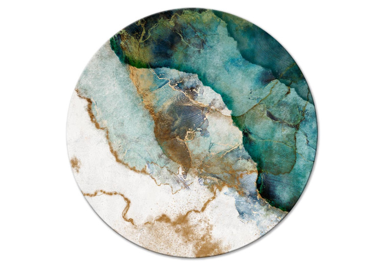Round Canvas Colorful Expression - Golden Edges and Stains Painted With Ink 148706
