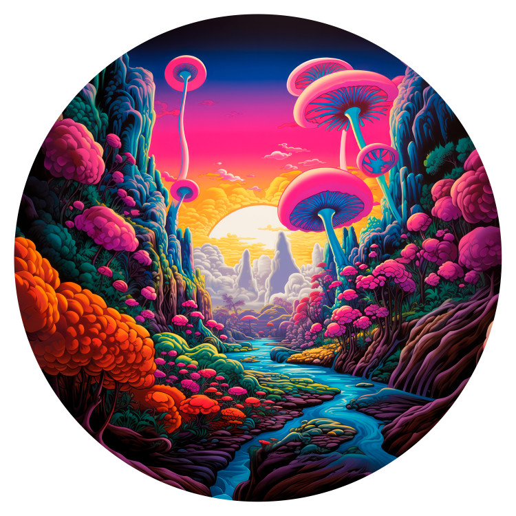 Round wallpaper Colorful Land - A Psychedelic Valley With a River in Intense Colors 151606 additionalImage 1