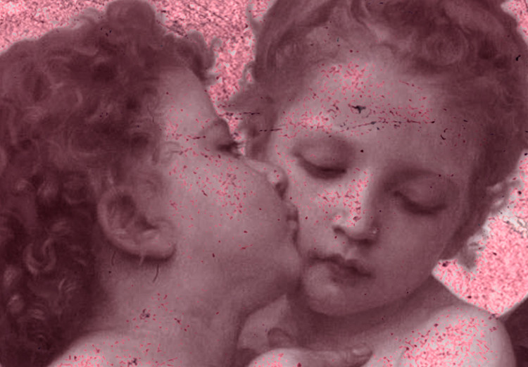 Canvas Angelic kiss - angels in love on an abstract, pink background 118216 additionalImage 5