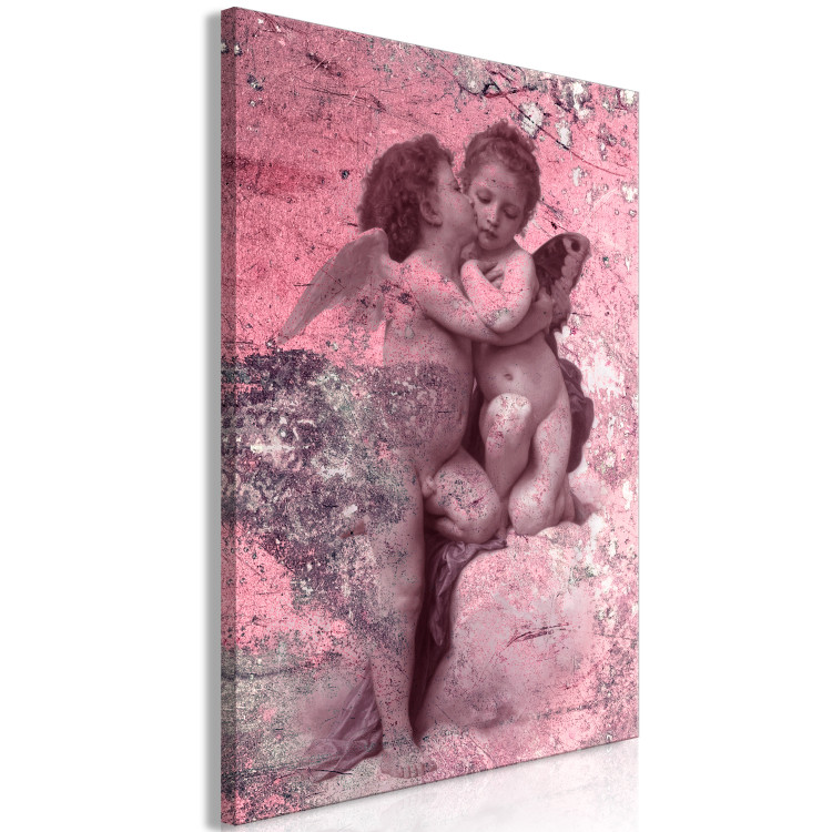 Canvas Angelic kiss - angels in love on an abstract, pink background 118216 additionalImage 2