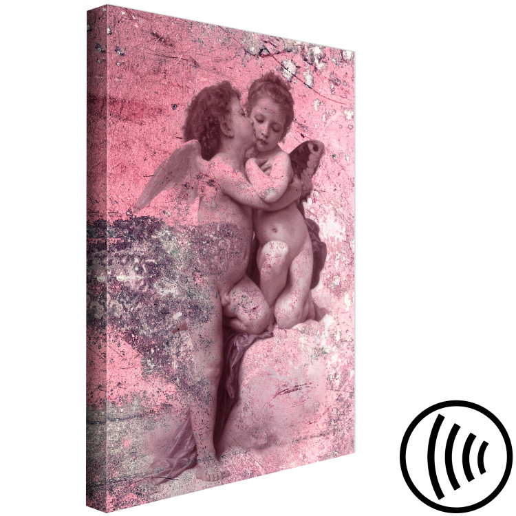 Canvas Angelic kiss - angels in love on an abstract, pink background 118216 additionalImage 6