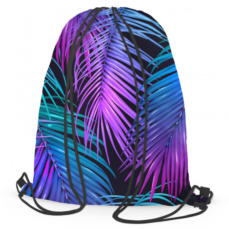 Backpack Neon palm trees - floral motif in shades of turquoise and purple 147516