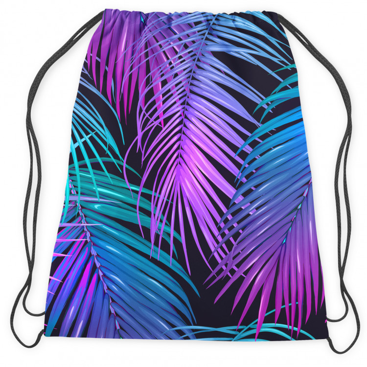 Backpack Neon palm trees - floral motif in shades of turquoise and purple 147516 additionalImage 2