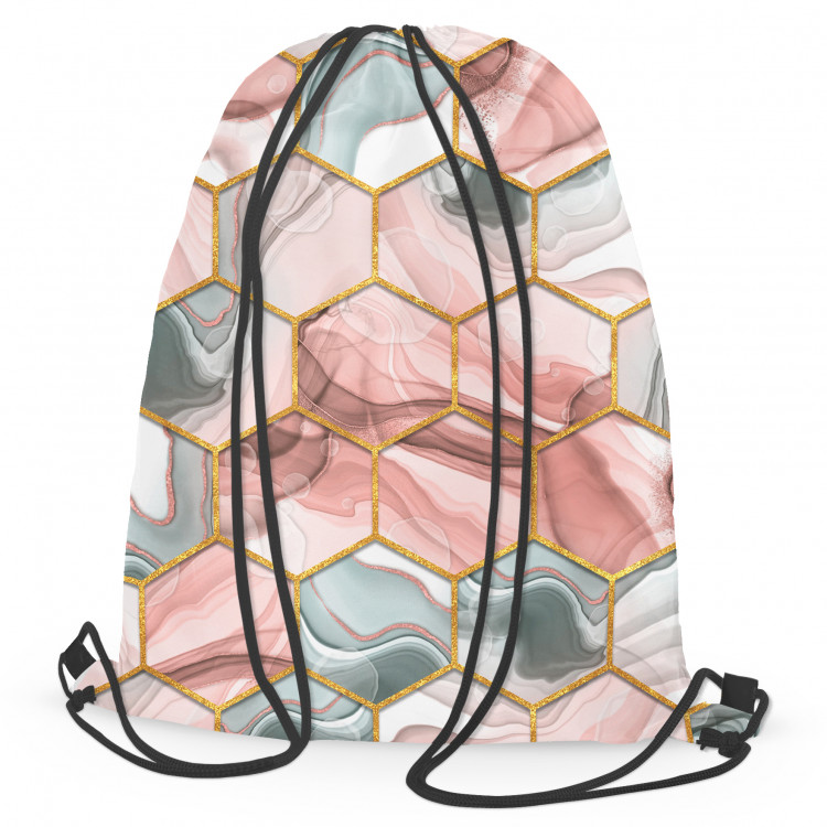 Backpack Plant hexagons - motif in shades of gold, green and red 147616