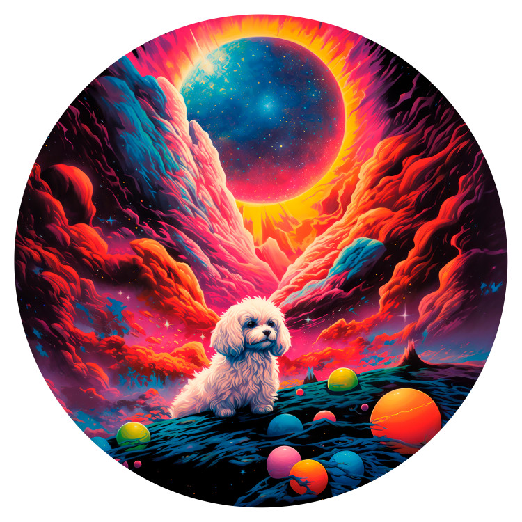 Round wallpaper Galactic Poodle - Sitting Shaggy Dog Against the Background of Space and Planets 151616 additionalImage 1