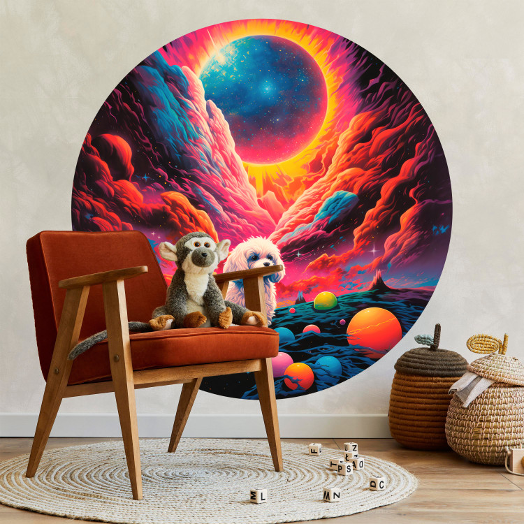 Round wallpaper Galactic Poodle - Sitting Shaggy Dog Against the Background of Space and Planets 151616 additionalImage 2