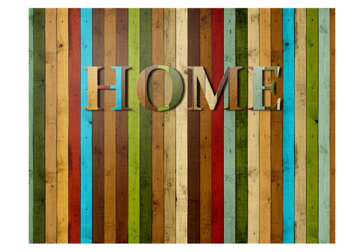 Wall Mural Home - Colorful Text "Home" on Colorful Vertical Wooden Planks 60916 additionalImage 1