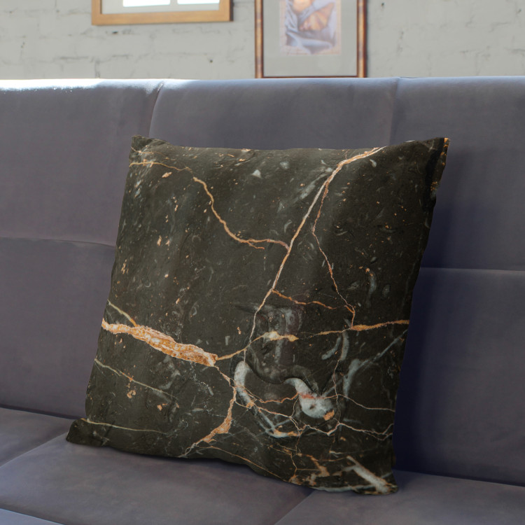 Decorative Microfiber Pillow Liquid marble - a graphite pattern imitating stone with golden streaks cushions 146826 additionalImage 3