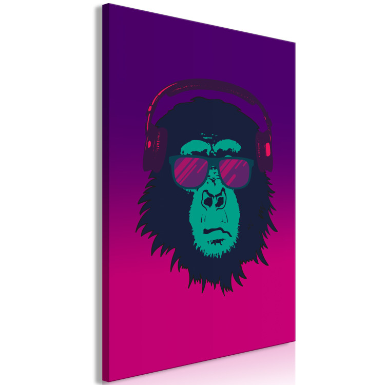 Canvas Monkey with glasses and headphones - a funny abstraction in pink tones 132236 additionalImage 2