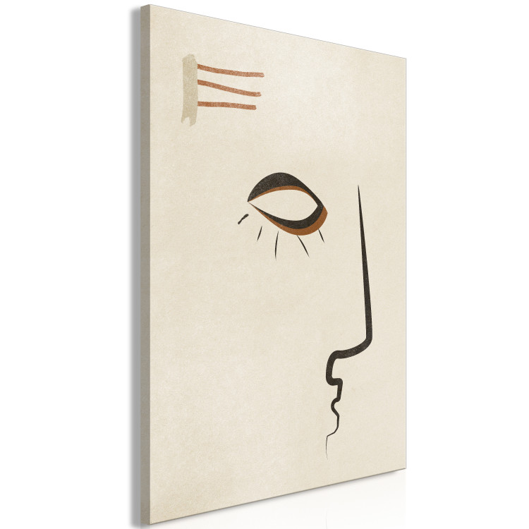 Canvas Face profile - abstract, black sketch on beige background 134336 additionalImage 2