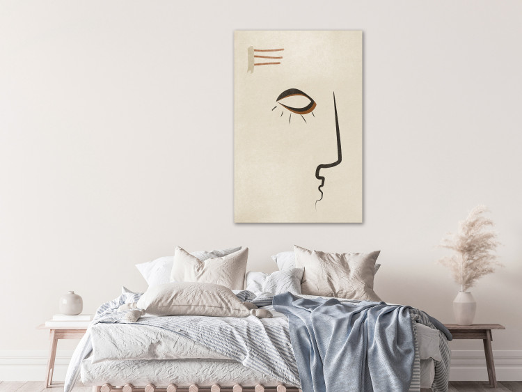 Canvas Face profile - abstract, black sketch on beige background 134336 additionalImage 3