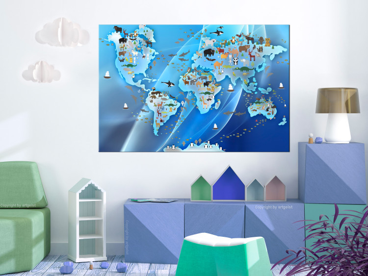 Canvas A world full of animals - Blue continents with animal images 135136 additionalImage 3