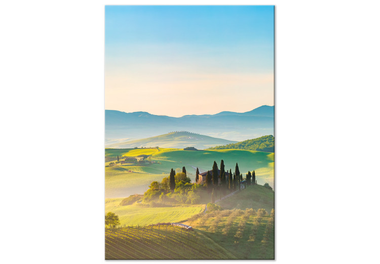 Canvas Tuscany Landscape - Photo of Green Fields at Sunrise 149836