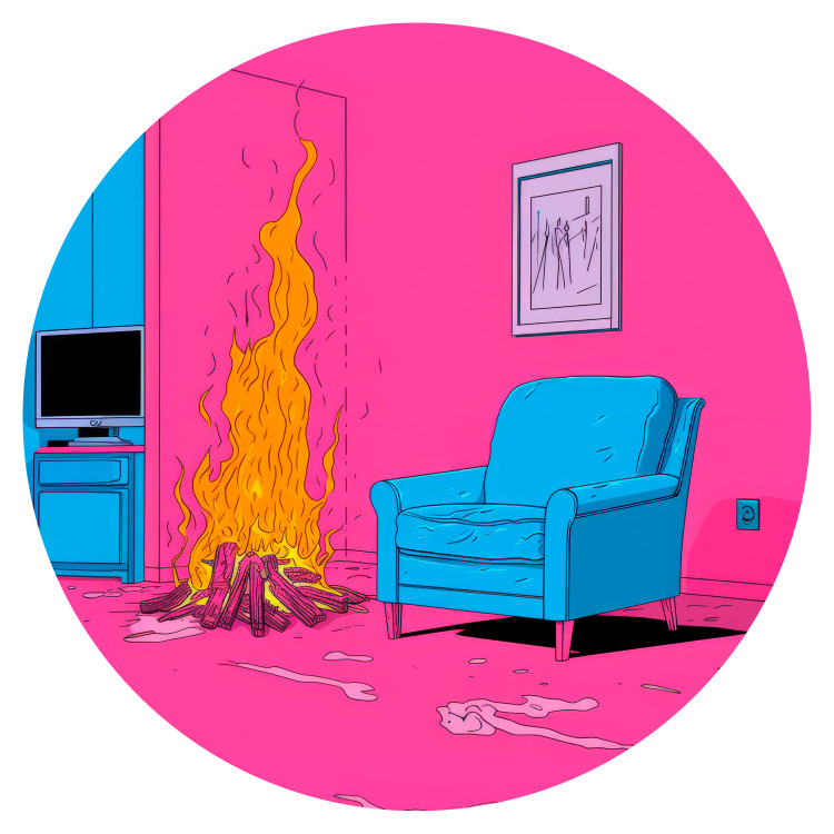 Round wallpaper Home Campfire - Hearth and Blue Armchair Against a Pink Wall 151636 additionalImage 1