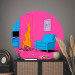 Round wallpaper Home Campfire - Hearth and Blue Armchair Against a Pink Wall 151636