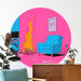 Round wallpaper Home Campfire - Hearth and Blue Armchair Against a Pink Wall 151636 additionalThumb 2