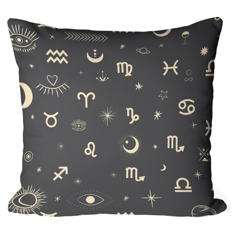 Decorative Microfiber Pillow Hidden message - planets, stars and the eye symbol on dark background cushions 146946