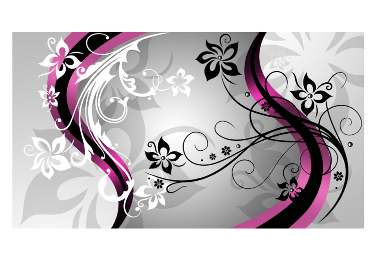 Wall Mural Floral pink esy-flores - abstract with flowers on silver background 96646 additionalImage 1