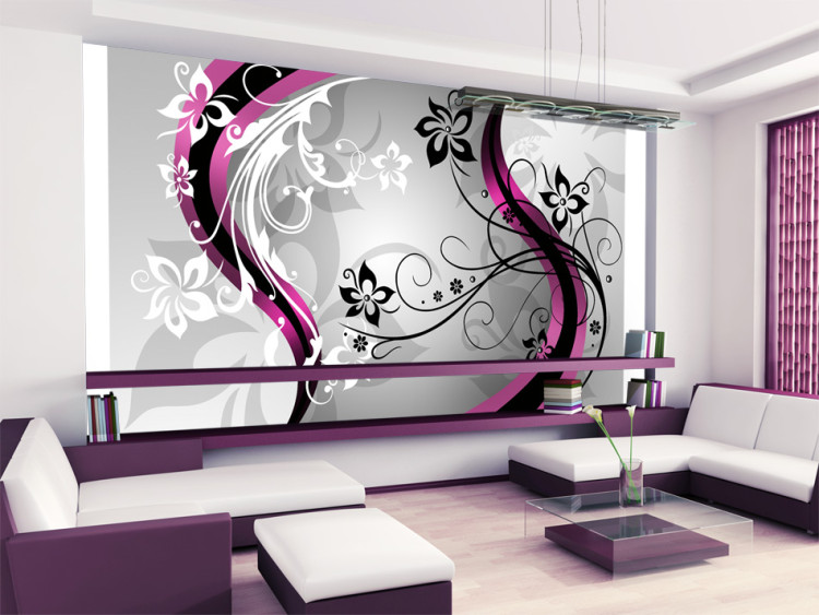 Wall Mural Floral pink esy-flores - abstract with flowers on silver background 96646