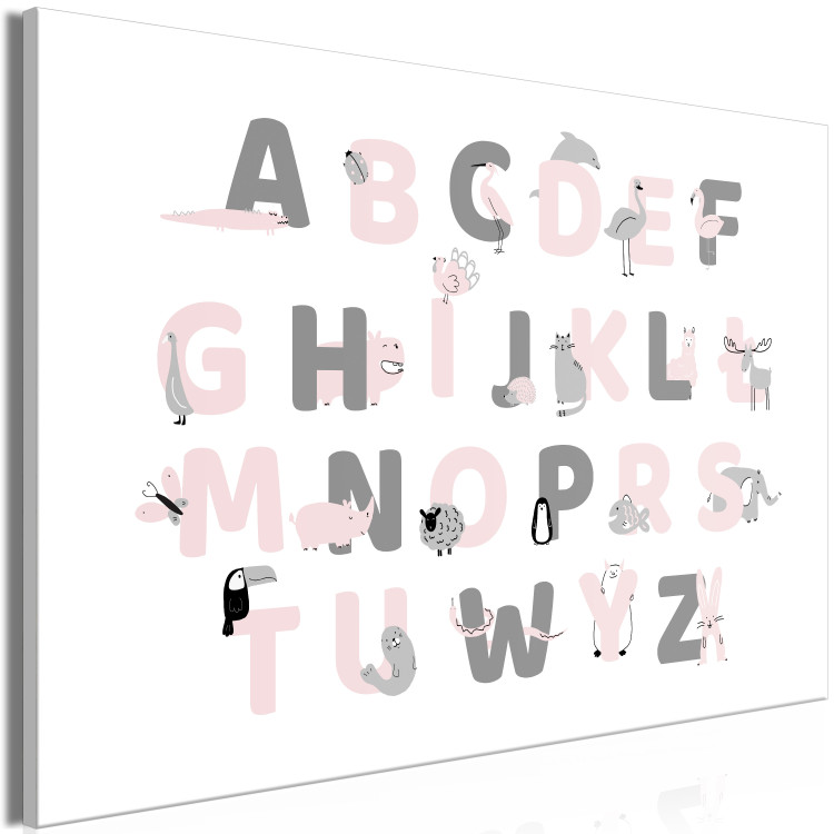 Canvas Polish Alphabet for Children - Pink and Gray Letters with Animals 146456 additionalImage 2