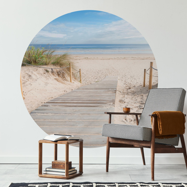 Round wallpaper Descent to the Beach - Wooden Footbridge Leading to the Sea 149156 additionalImage 2