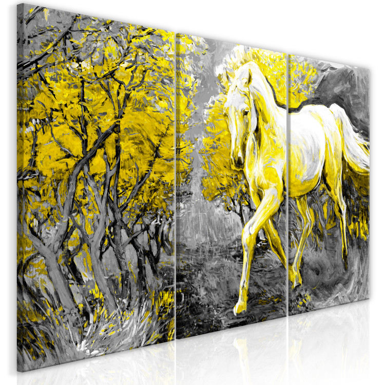 Canvas Horse in Forest Landscape (3-part) - Animal Amidst Colorful Trees 123066 additionalImage 2