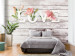 Wall Mural Flowers in love - inscription in English on a light background with wood texture 132166