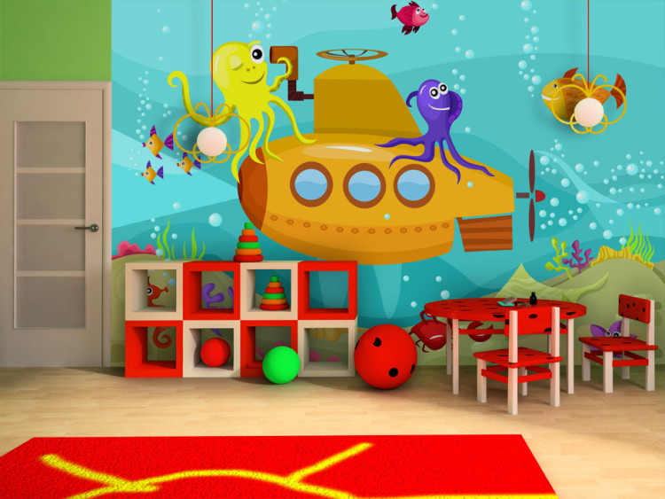 Wall Mural Treasure at the Ocean's Bottom - Yellow submarine with fish and octopuses 61166
