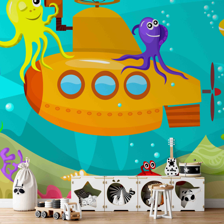Wall Mural Treasure at the Ocean's Bottom - Yellow submarine with fish and octopuses 61166 additionalImage 4