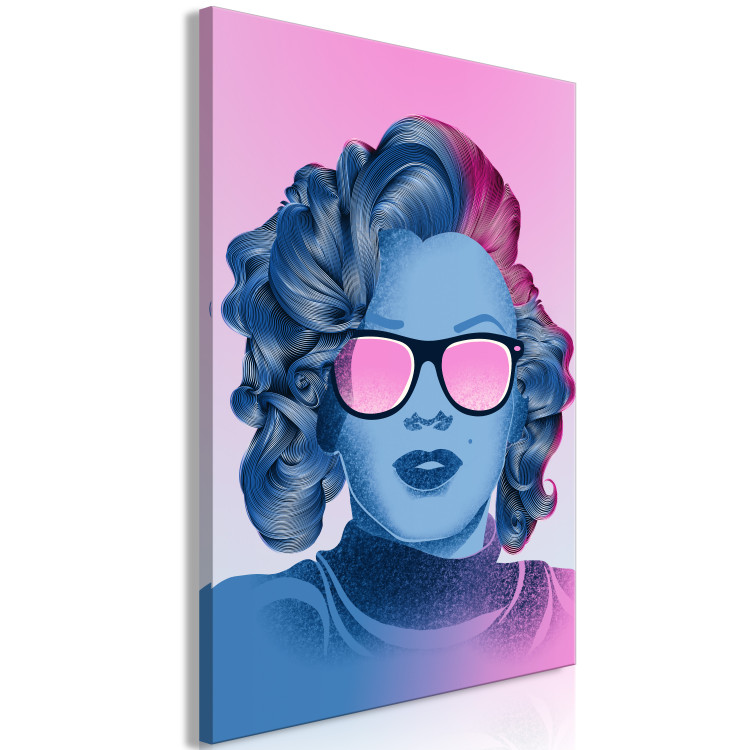Canvas Blue Marilyn Monroe portrait - face of Norma Jeane on pink background 123476 additionalImage 2