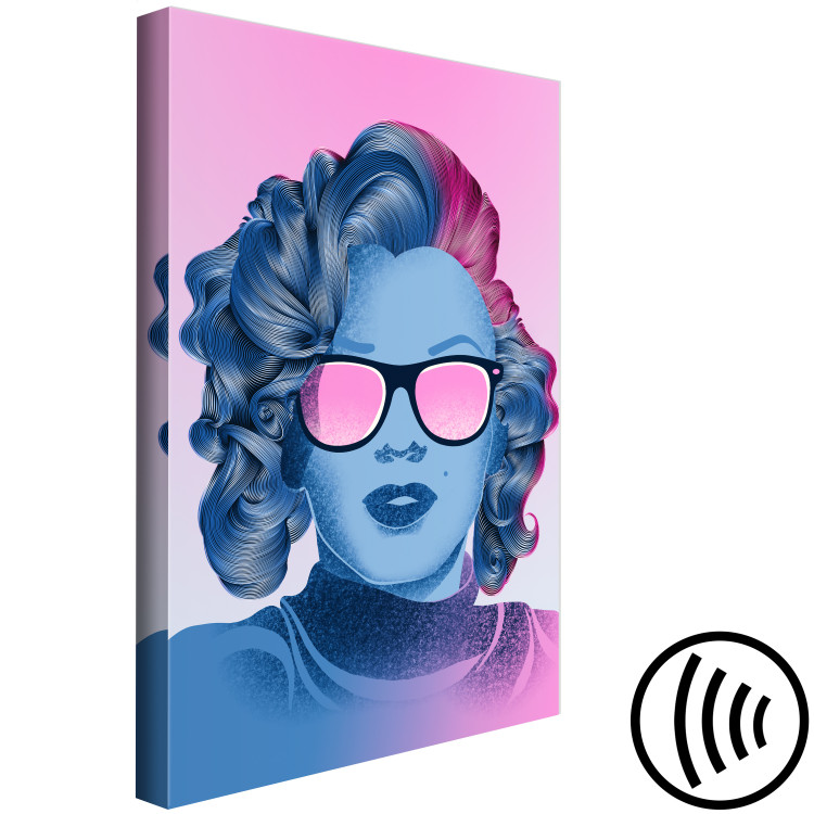 Canvas Blue Marilyn Monroe portrait - face of Norma Jeane on pink background 123476 additionalImage 6