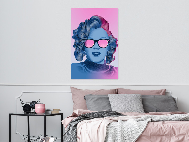Canvas Blue Marilyn Monroe portrait - face of Norma Jeane on pink background 123476 additionalImage 3