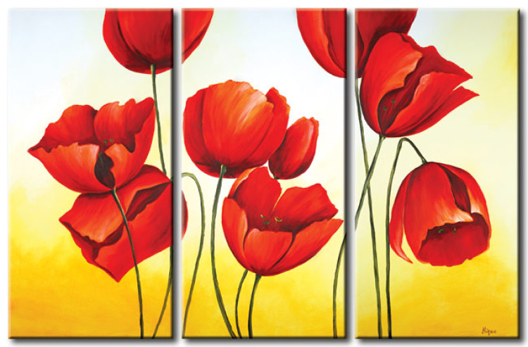 Canvas Dance of Tulips (3-piece) - Nature with flowers on a two-tone background 48676