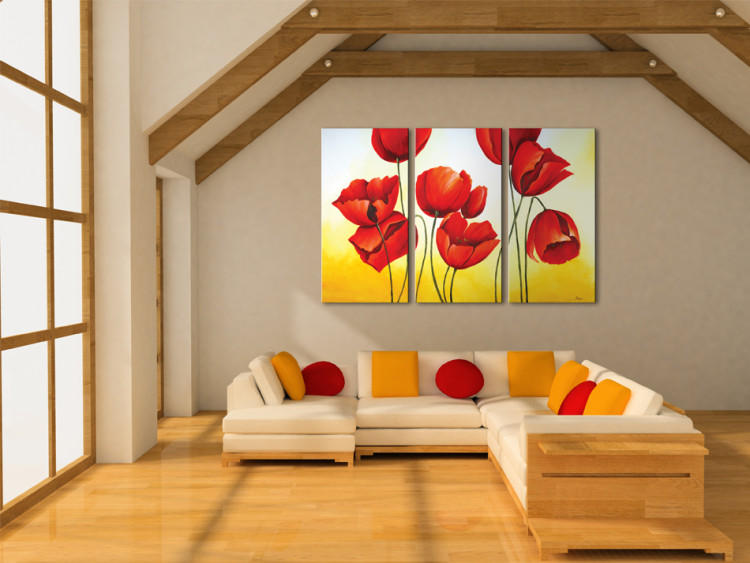 Canvas Dance of Tulips (3-piece) - Nature with flowers on a two-tone background 48676 additionalImage 2