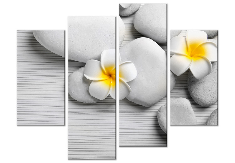 Canvas White stones and flowers - a four-part Zen-style composition 128786