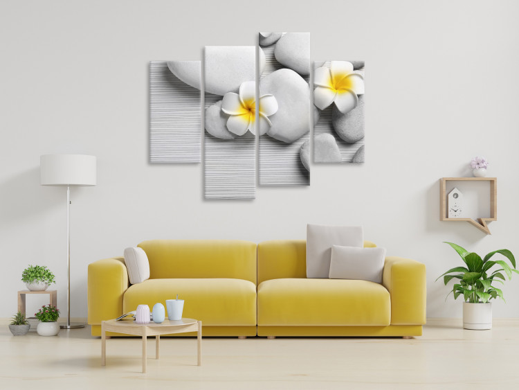 Canvas White stones and flowers - a four-part Zen-style composition 128786 additionalImage 3