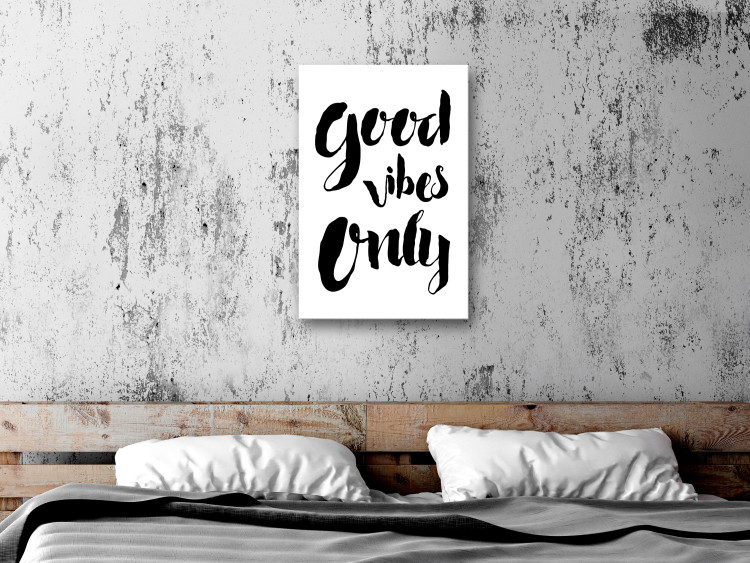 Canvas Good Vibes - black and white composition with an English inscription 128986 additionalImage 3