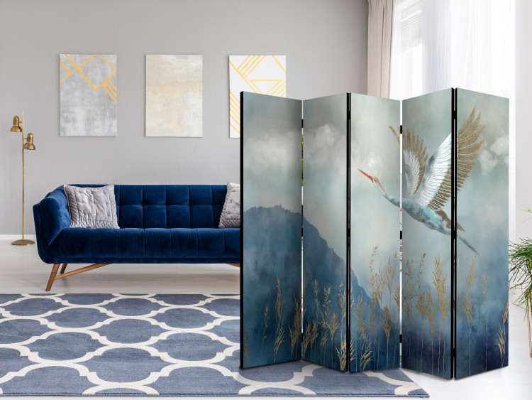 Room Divider Heron in Flight II (5-piece) - Water bird flying amidst mist and clouds 138296 additionalImage 2