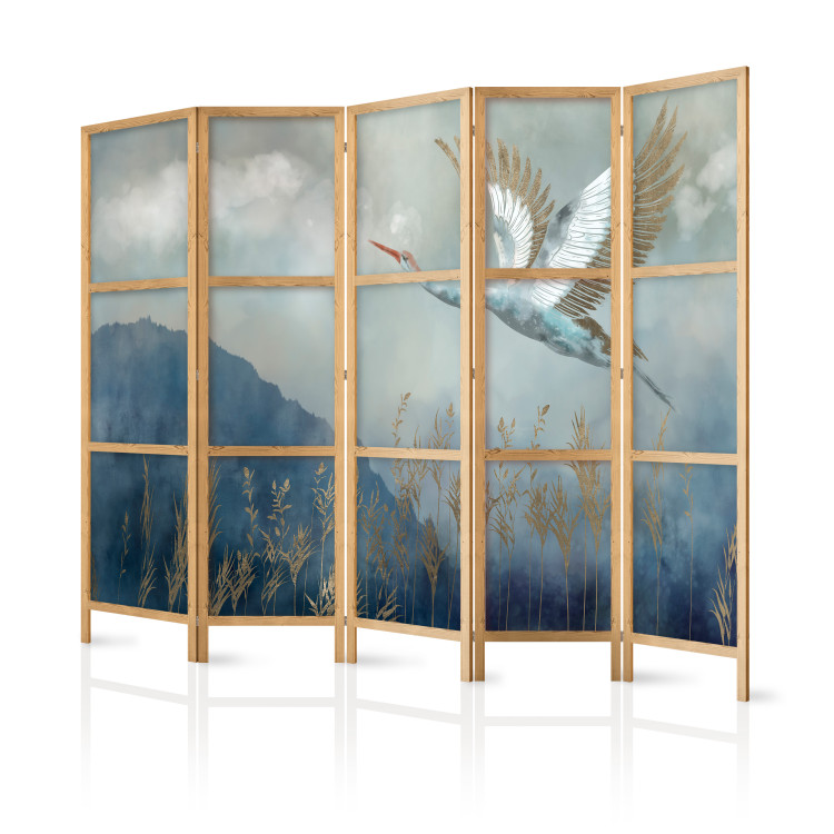 Room Divider Heron in Flight II (5-piece) - Water bird flying amidst mist and clouds 138296 additionalImage 5