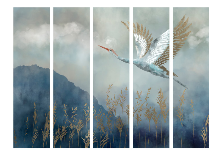 Room Divider Heron in Flight II (5-piece) - Water bird flying amidst mist and clouds 138296 additionalImage 3