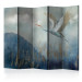Room Divider Heron in Flight II (5-piece) - Water bird flying amidst mist and clouds 138296