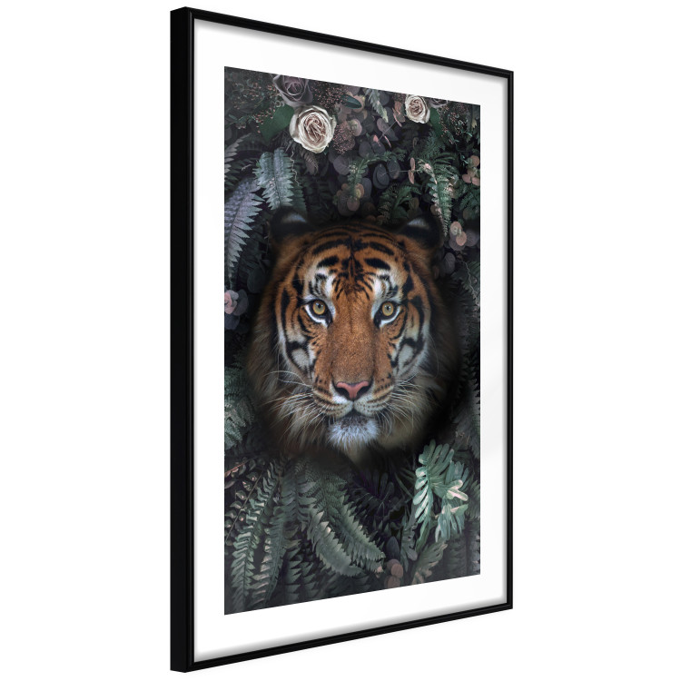 Poster Tiger in Leaves - portrait of a tiger against a background of green plants and flowers 138696 additionalImage 4