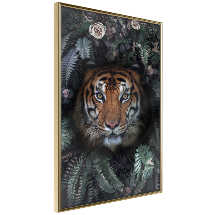 Poster Tiger in Leaves - portrait of a tiger against a background of green plants and flowers 138696 additionalImage 3