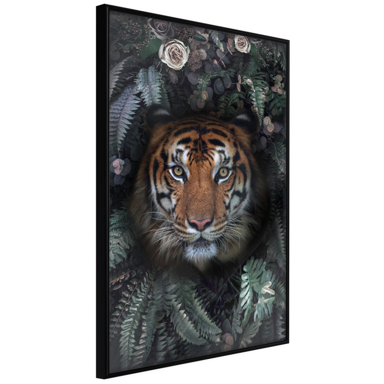 Poster Tiger in Leaves - portrait of a tiger against a background of green plants and flowers 138696 additionalImage 7