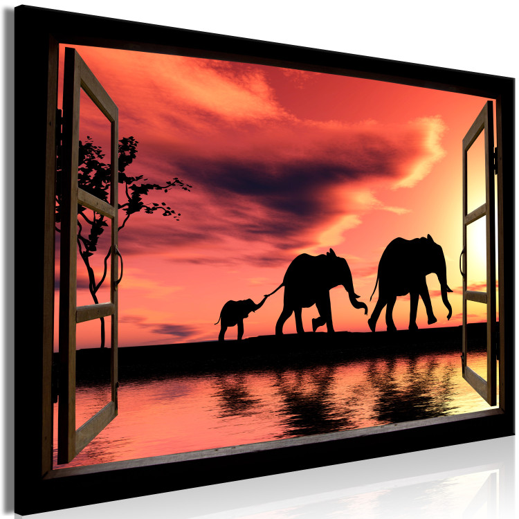 Canvas Wandering elephants seen through an open window - African landscape 125007 additionalImage 2