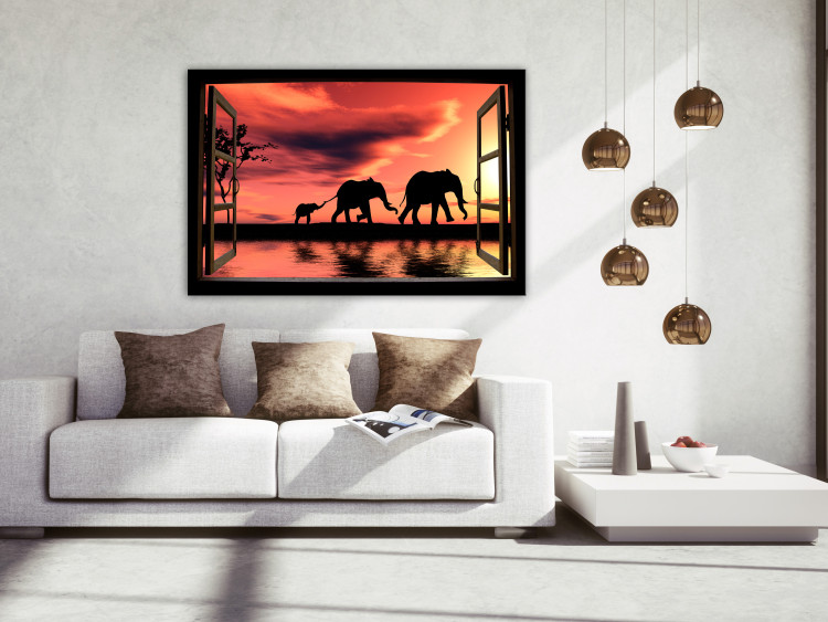 Canvas Wandering elephants seen through an open window - African landscape 125007 additionalImage 3