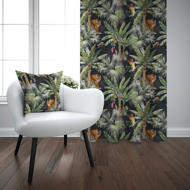 Decorative Curtain In the jungle - palm trees, tiger and monkey on dark background 147307 additionalImage 3