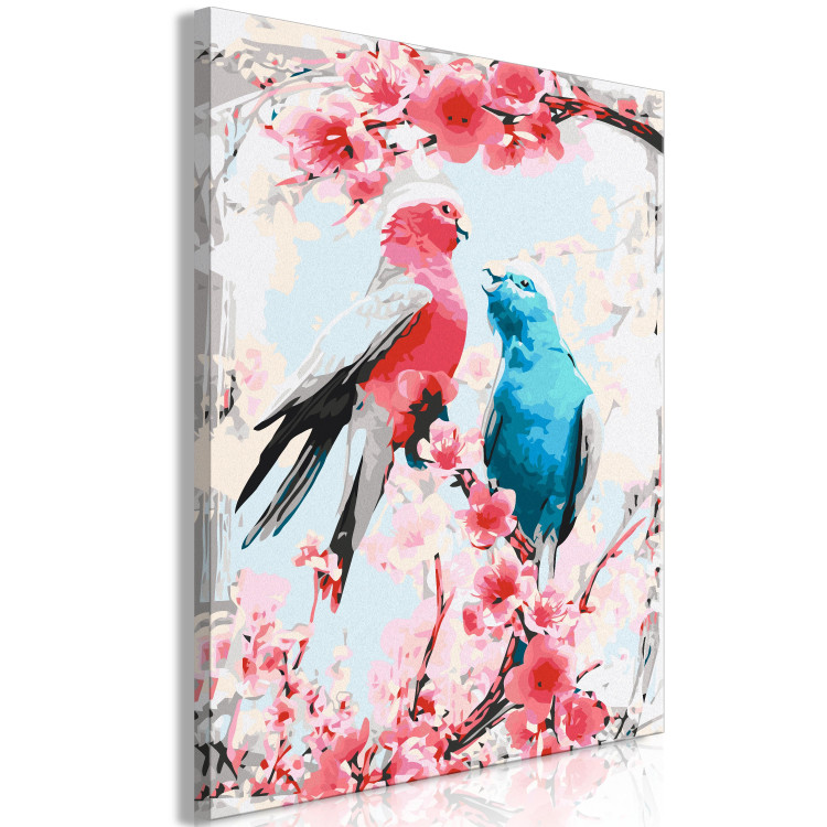 Paint by Number Kit Enamored Pink and Blue - Lovely Parrots Sitting on Branch and Pink Flowers 144617 additionalImage 6