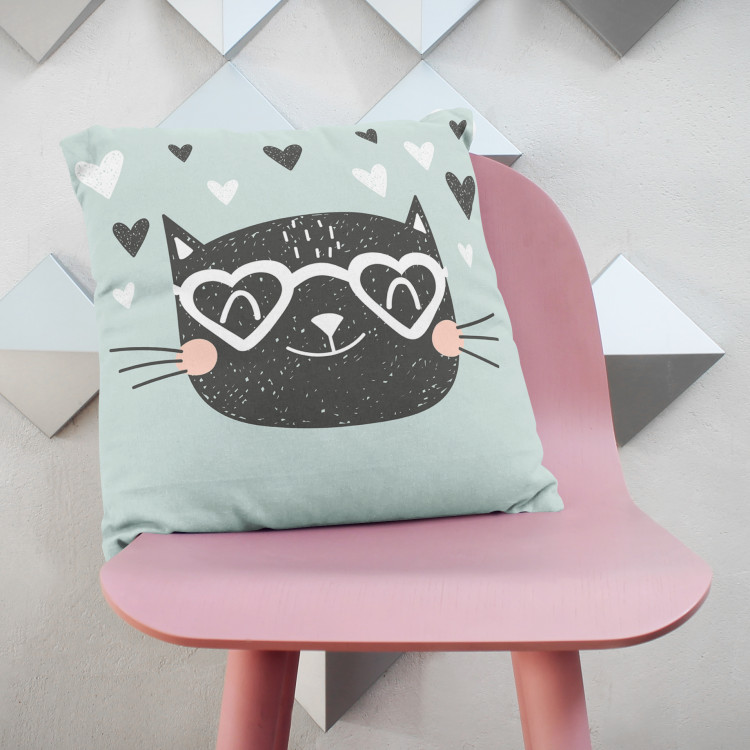 Decorative Microfiber Pillow Cat in love - animal and hearts held in shades of white and black cushions 147027 additionalImage 3